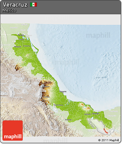 Physical 3D Map of Veracruz, lighten