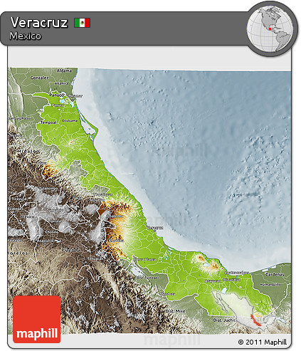 Physical 3D Map of Veracruz, semi-desaturated