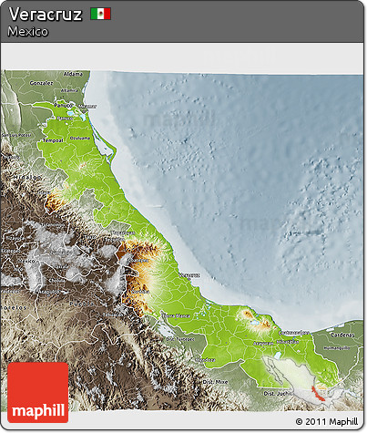 Physical 3D Map of Veracruz, semi-desaturated