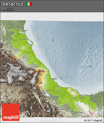 Physical 3D Map of Veracruz, semi-desaturated