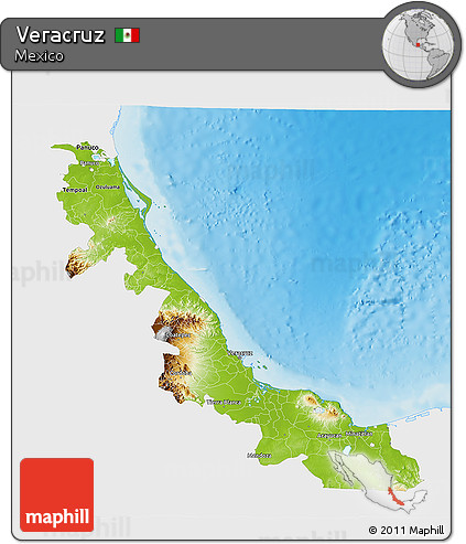 Physical 3D Map of Veracruz, single color outside