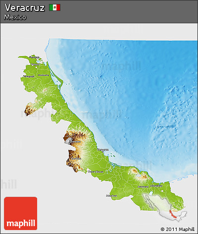 Physical 3D Map of Veracruz, single color outside