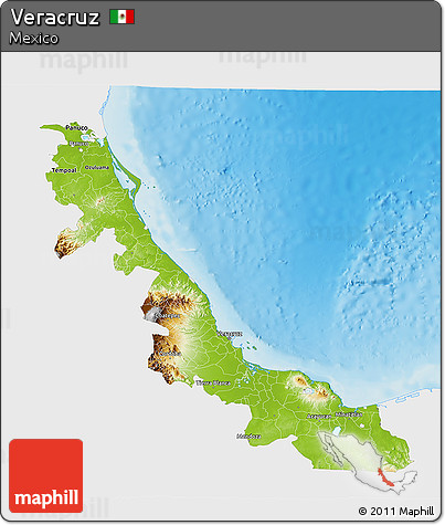 Physical 3D Map of Veracruz, single color outside