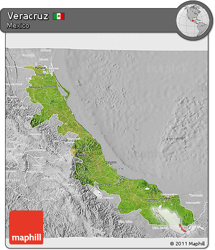 Satellite 3D Map of Veracruz, lighten, desaturated