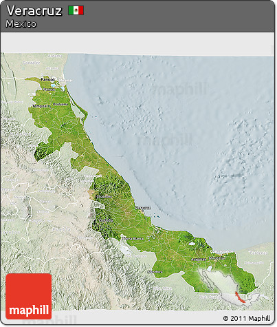 Satellite 3D Map of Veracruz, lighten