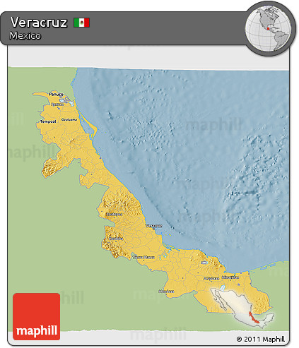 Savanna Style 3D Map of Veracruz, single color outside