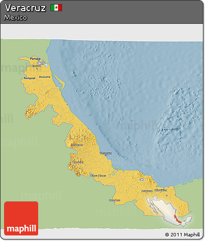 Savanna Style 3D Map of Veracruz, single color outside