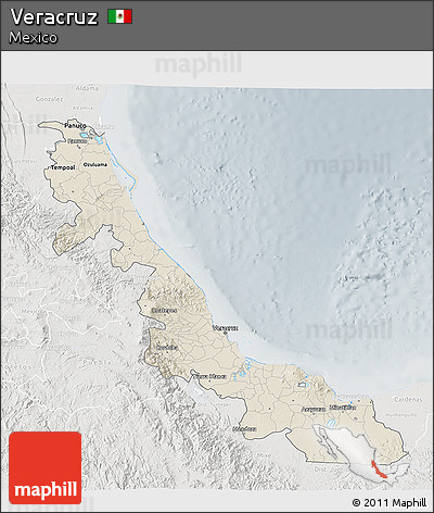 Shaded Relief 3D Map of Veracruz, lighten, semi-desaturated