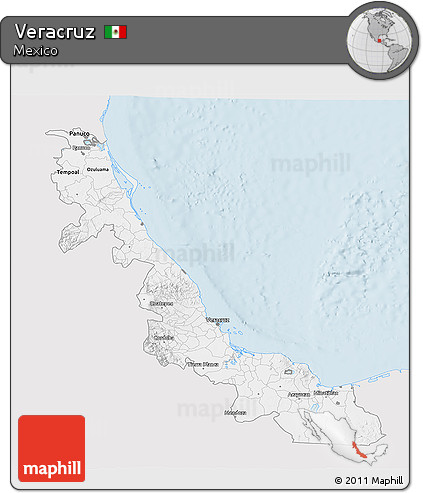 Silver Style 3D Map of Veracruz, single color outside