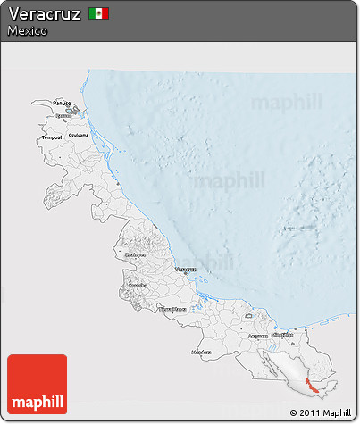 Silver Style 3D Map of Veracruz, single color outside