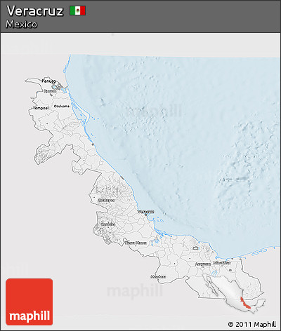 Silver Style 3D Map of Veracruz, single color outside