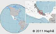 Gray Location Map of Acula, highlighted country, highlighted parent region, hill shading