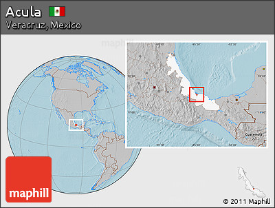 Gray Location Map of Acula, highlighted parent region, hill shading