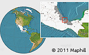 Satellite Location Map of Acula, highlighted country, highlighted parent region