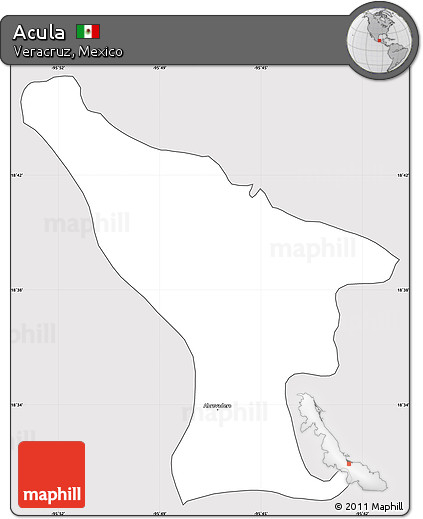 Silver Style Simple Map of Acula, cropped outside