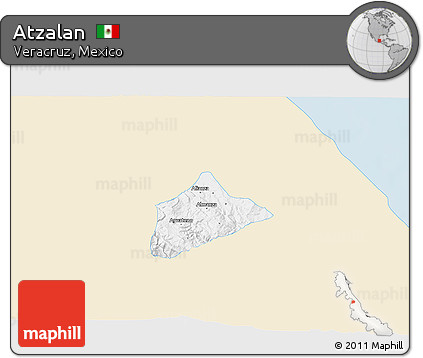 Classic Style 3D Map of Atzalan, single color outside