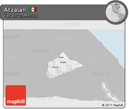 Gray 3D Map of Atzalan, single color outside