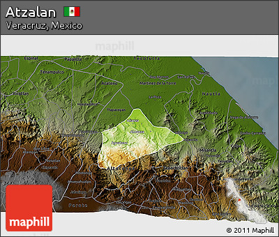 Physical 3D Map of Atzalan, darken