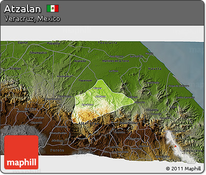Physical 3D Map of Atzalan, darken