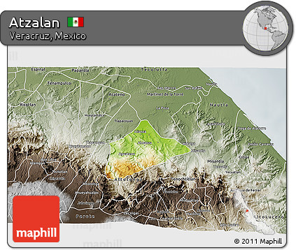 Physical 3D Map of Atzalan, semi-desaturated