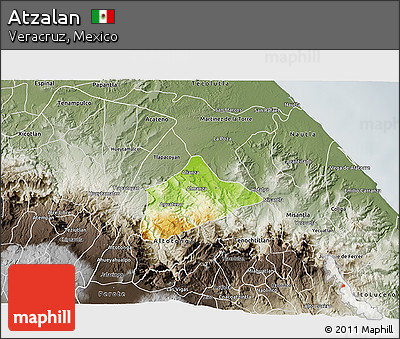 Physical 3D Map of Atzalan, semi-desaturated