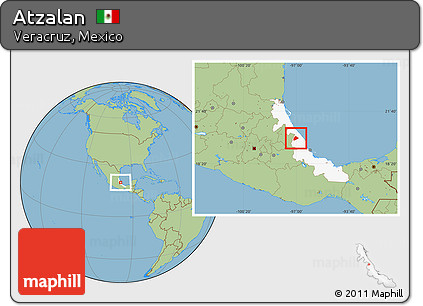 Savanna Style Location Map of Atzalan, highlighted parent region