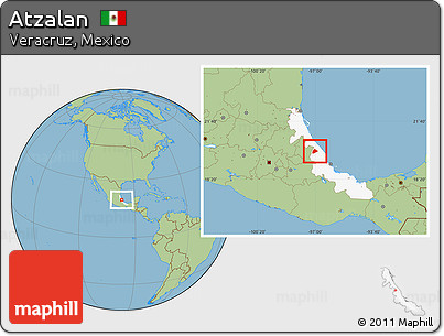 Savanna Style Location Map of Atzalan, highlighted parent region