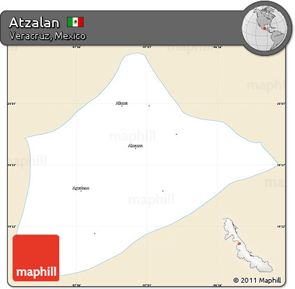 Classic Style Simple Map of Atzalan, single color outside