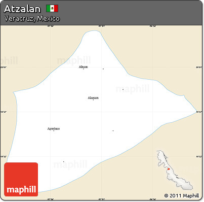 Classic Style Simple Map of Atzalan, single color outside