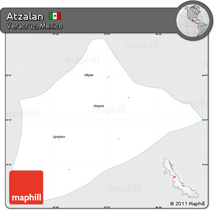 Silver Style Simple Map of Atzalan, single color outside
