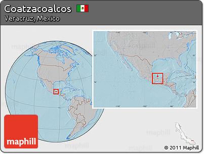 Gray Location Map of Coatzacoalcos, within the entire country, hill shading
