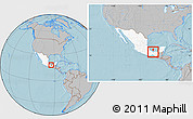 Gray Location Map of Coatzacoalcos, highlighted country, within the entire country, hill shading
