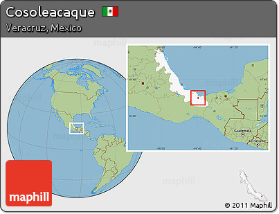 Savanna Style Location Map of Cosoleacaque, highlighted parent region