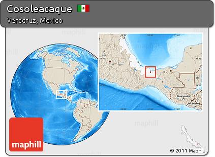 Shaded Relief Location Map of Cosoleacaque, highlighted parent region