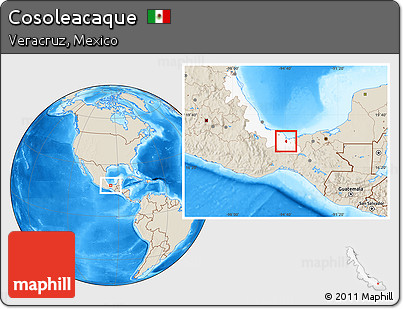 Shaded Relief Location Map of Cosoleacaque, highlighted parent region