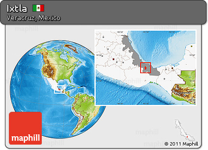 Physical Location Map of Ixtla, highlighted country, highlighted parent region