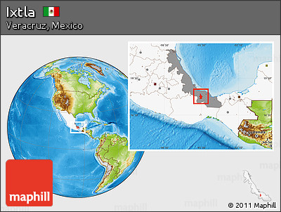 Physical Location Map of Ixtla, highlighted country, highlighted parent region