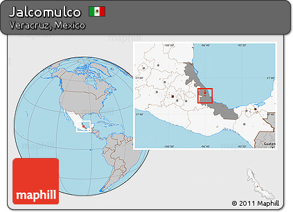 Gray Location Map of Jalcomulco, highlighted country, highlighted parent region