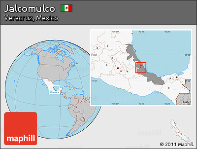 Gray Location Map of Jalcomulco, highlighted country, highlighted parent region