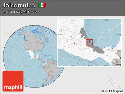 Gray Location Map of Jalcomulco, highlighted country, highlighted parent region, hill shading