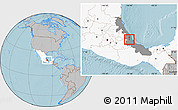Gray Location Map of Jalcomulco, highlighted country, highlighted parent region, hill shading