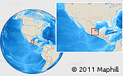 Shaded Relief Location Map of Jalcomulco, within the entire country