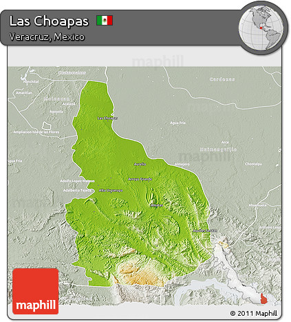 Physical 3D Map of Las Choapas, lighten, semi-desaturated