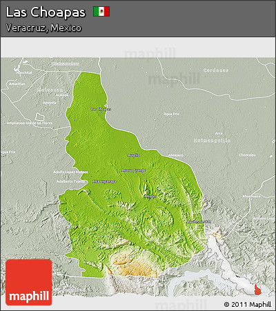 Physical 3D Map of Las Choapas, lighten, semi-desaturated