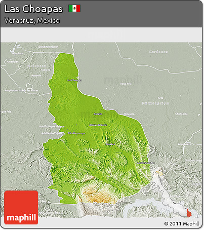 Physical 3D Map of Las Choapas, lighten, semi-desaturated
