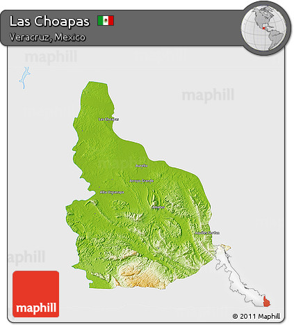 Physical 3D Map of Las Choapas, single color outside