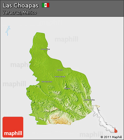 Physical 3D Map of Las Choapas, single color outside