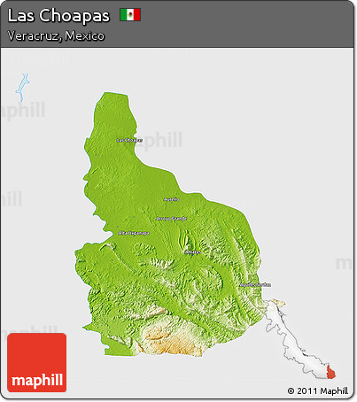 Physical 3D Map of Las Choapas, single color outside