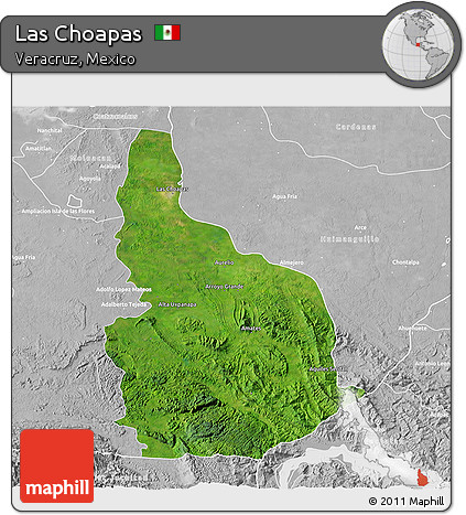 Satellite 3D Map of Las Choapas, lighten, desaturated