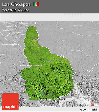 Satellite 3D Map of Las Choapas, lighten, desaturated